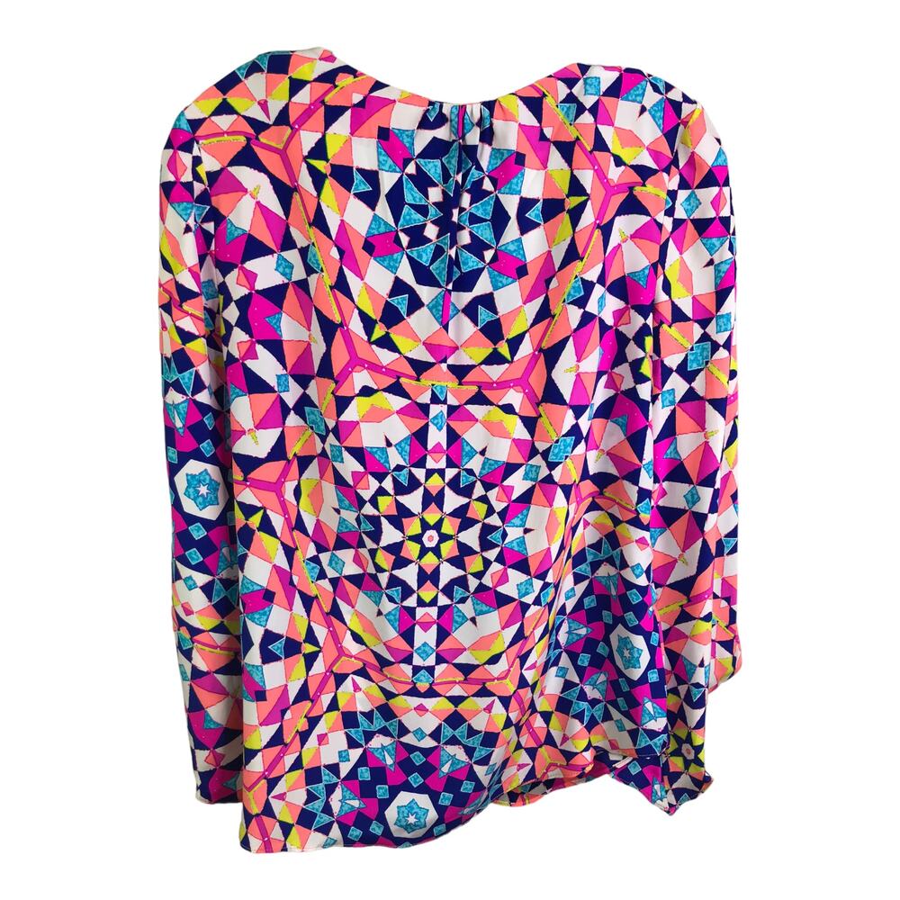 Alice + Trixie Women's XS Amber Top Long Sleeve Coral Silk V-Neck Geometric NWT - Picture 2 of 9